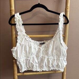 Zara White Poplin Smocked Crop Tank Top